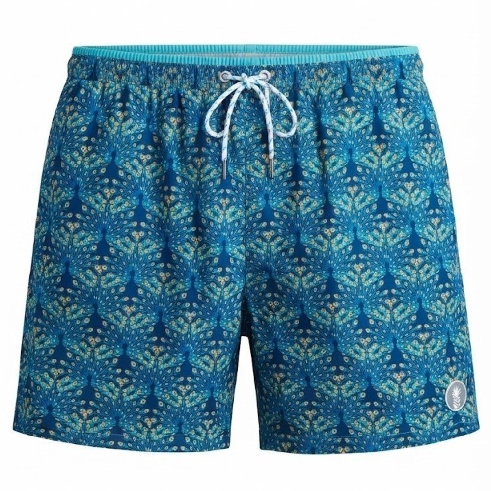 Chubbies Mens XL The Peacocking 5.5 Inch Swim Trunks Blue Feather Print Shorts